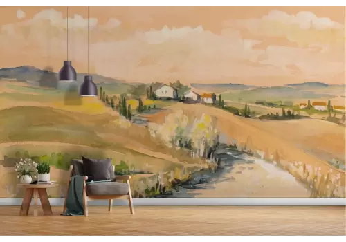 Wallpaper countryside hills landscape painting 2