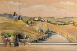 Wallpaper countryside hills landscape painting