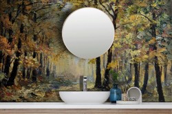 Carta da Parati Alberi Dipinti e Acquerelli Natura