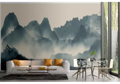 Carta da Parati paesaggio montagne stilizzate natura
