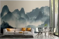 Wallpaper stylized landscape mountains nature