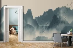 Wallpaper of Forests and Trees Eastern Mountain and Stylized Zen