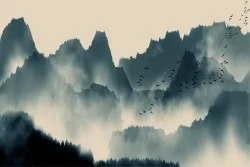 Carta da Parati Design e Stili Paesaggi e Natura Foreste e Alberi Montagna Orientale e Zen Stilizzata