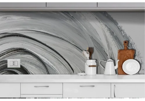 Abstract flower wallpaper black and white painted-0229 2