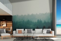 Carta da Parati bosco verde paesaggio natura con nebbia