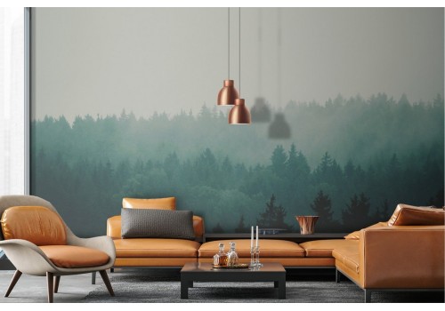 Green forest landscape nature wallpaper with fog 2