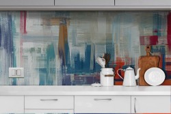 Abstract modern wallpaper painted in orange and blue-0242