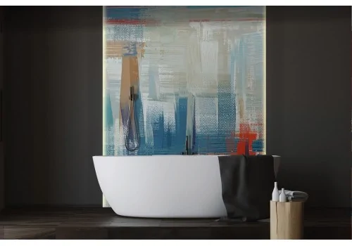 Abstract modern wallpaper painted in orange and blue-0242 2