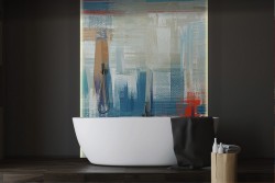 Abstract modern wallpaper painted in orange and blue-0242