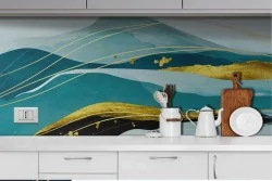 Blue Gold Abstract Luxury Wallpaper Decoration-0250