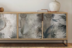 Carta da Parati fiori tropicali e dettagli muratura marmo-0259