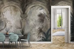 Tropical flowers wallpaper and marble masonry details-0259