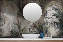 Carta da Parati Foglie Marmo Tropicale