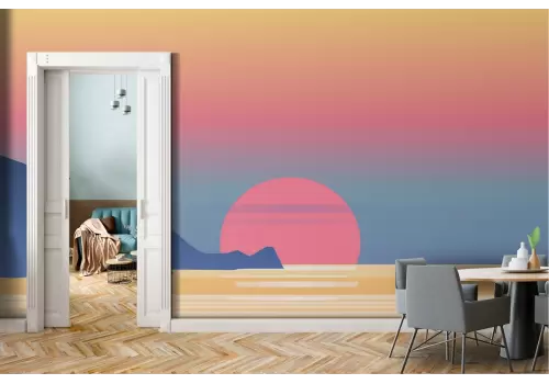 Carta da Parati tramonto alba sul mare stilizzato paesaggio