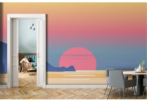 Carta da Parati tramonto alba sul mare stilizzato paesaggio