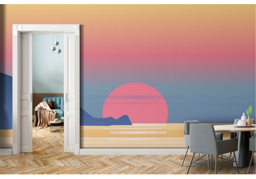 Wallpaper sunset dawn over the sea stylized landscape