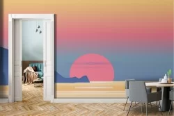 Carta da Parati tramonto alba sul mare stilizzato paesaggio