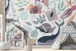 Carta da Parati animali marini disegno bambini natura-0262