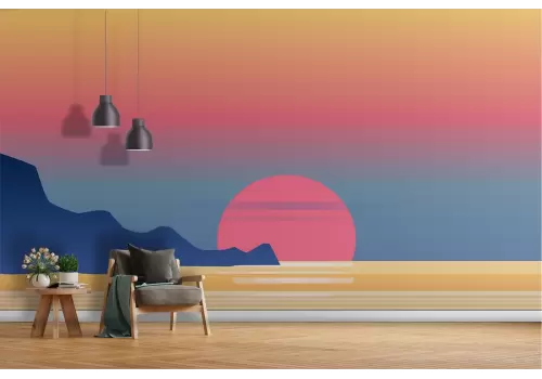 Carta da Parati tramonto alba sul mare stilizzato paesaggio 2