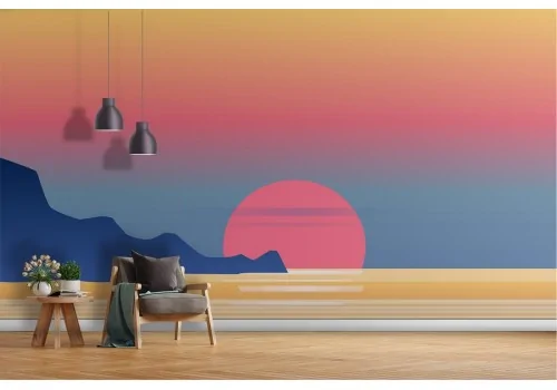 Carta da Parati tramonto alba sul mare stilizzato paesaggio 2