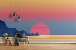 Wallpaper sunset dawn over the sea stylized landscape