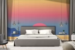 Wallpaper Dawn Sunset Nature Stylized Beach and Sea