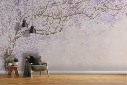 Carta da Parati albero in fiore natura illustrazione rosa-0273