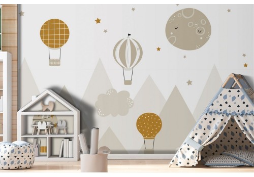Carta da Parati mongolfiere e montagne design bambini-0278