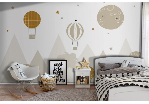 Hot Air Balloons and Mountains children's design wallpaper-0278 2