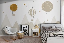 Hot Air Balloons and Mountains children's design wallpaper-0278