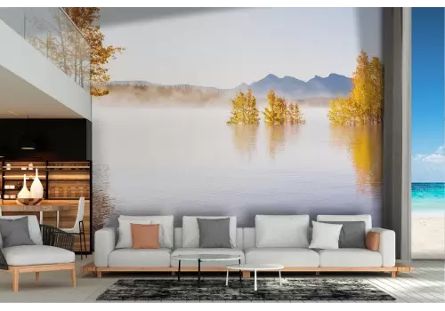 Carta da Parati paesaggio alberi nel lago natura autunno