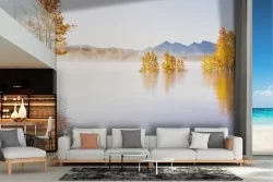 Carta da Parati paesaggio alberi nel lago natura autunno