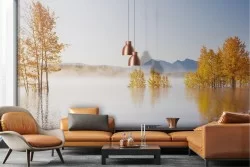 Carta da Parati paesaggio alberi nel lago natura autunno