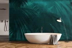 Carta da Parati foglie tropicali natura verde petrolio-0295
