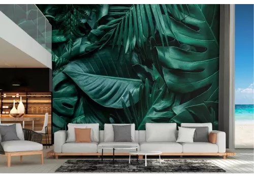 Carta da Parati foglie tropicali grandi verdi natura