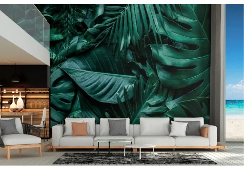 Carta da Parati foglie tropicali grandi verdi natura