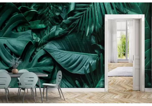 Carta da Parati foglie tropicali grandi verdi natura 2