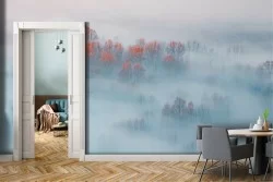 Carta da Parati bosco nella nebbia natura paesaggio-0317