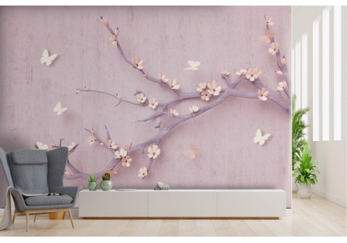 Wallpaper with stylized cherry blossom branch