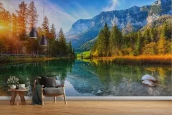 Carta da Parati lago nel bosco natura paesaggio-0321
