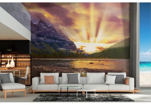 Wallpaper lake among mountains with forest landscape