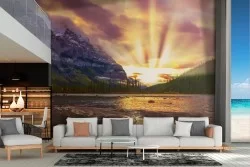 Wallpaper lake among mountains with forest landscape