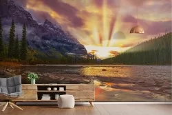 Wallpaper Dawn Sunset Forests and Trees Mountain