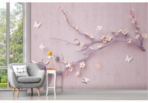 Wallpaper with stylized cherry blossom branch 2