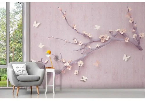 Wallpaper with stylized cherry blossom branch 2