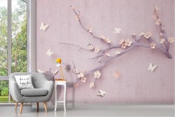 Wallpaper with stylized cherry blossom branch