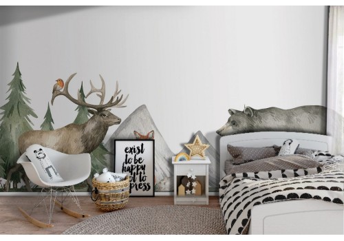 Carta da Parati animali foresta disegno bambini-0352 2