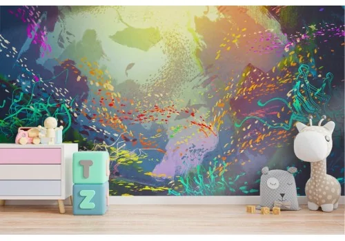 Underwater landscape wallpaper with fish