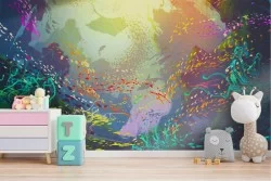 Underwater landscape wallpaper with fish