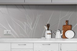 Wallpaper stylized leaves white and silver-0356